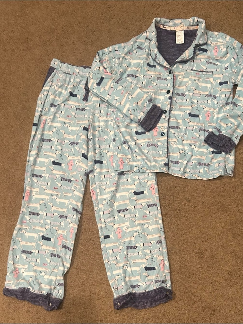 Munki Munki Dachshund Dog Print Flannel Pajama Set Women’s M Top And Bottoms